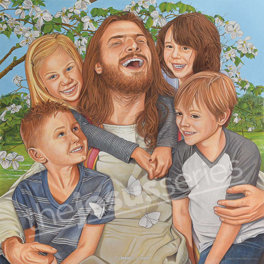 Jesus and the Children - Square Canvas Print